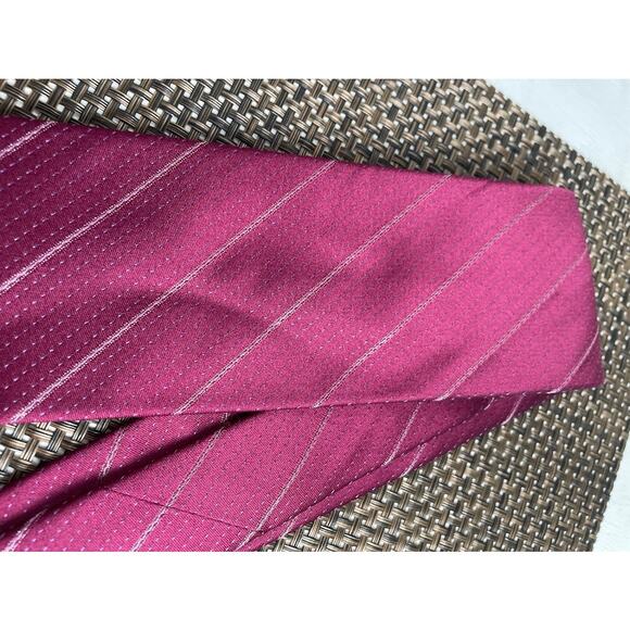 Calvin Klein Mens Neck Tie Burgundy Striped Silk Suit Tie For Men Formal - Picture 3 of 8